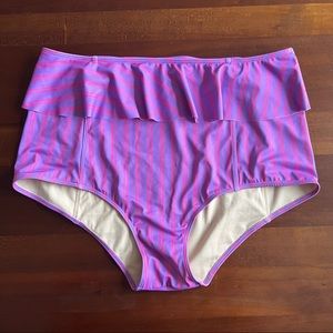 EUC Kortni Jeane XL peplum purple stripe women’s swim bottoms